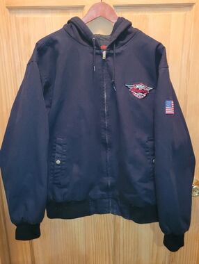 Vintage Mens Snap-On Tools Work Jacket. Quilted Canvas Hooded Size Large